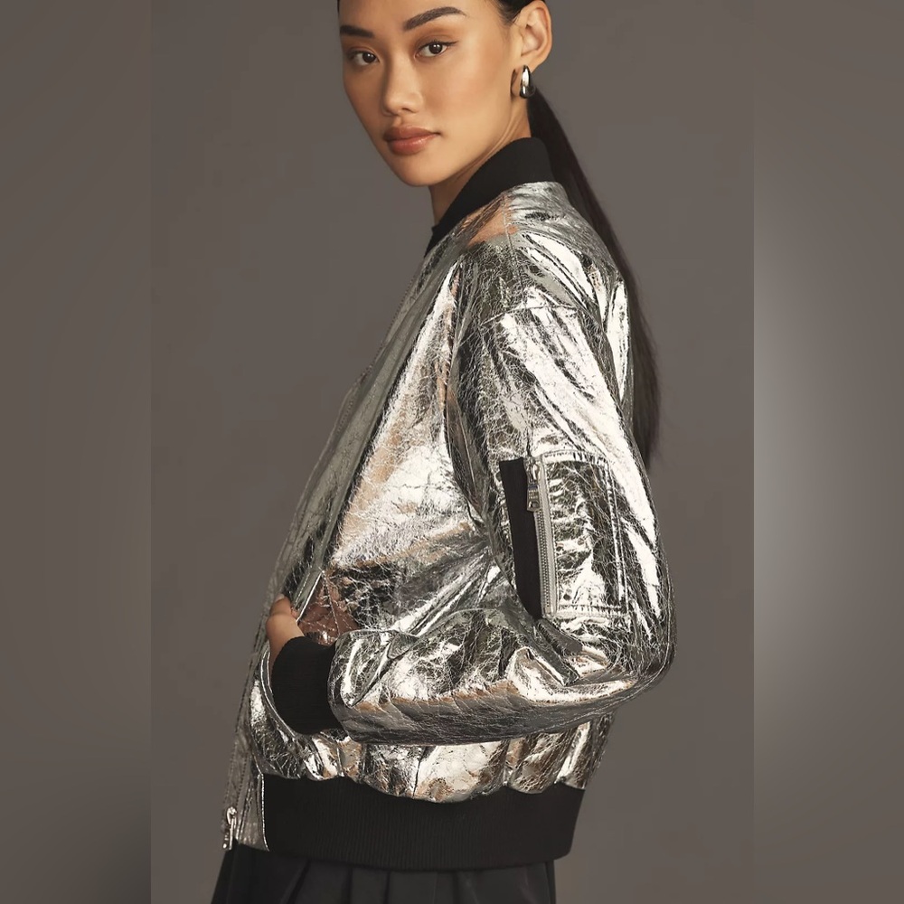 Anthropologie Avec Les Filles Metallic Bomber Jacket